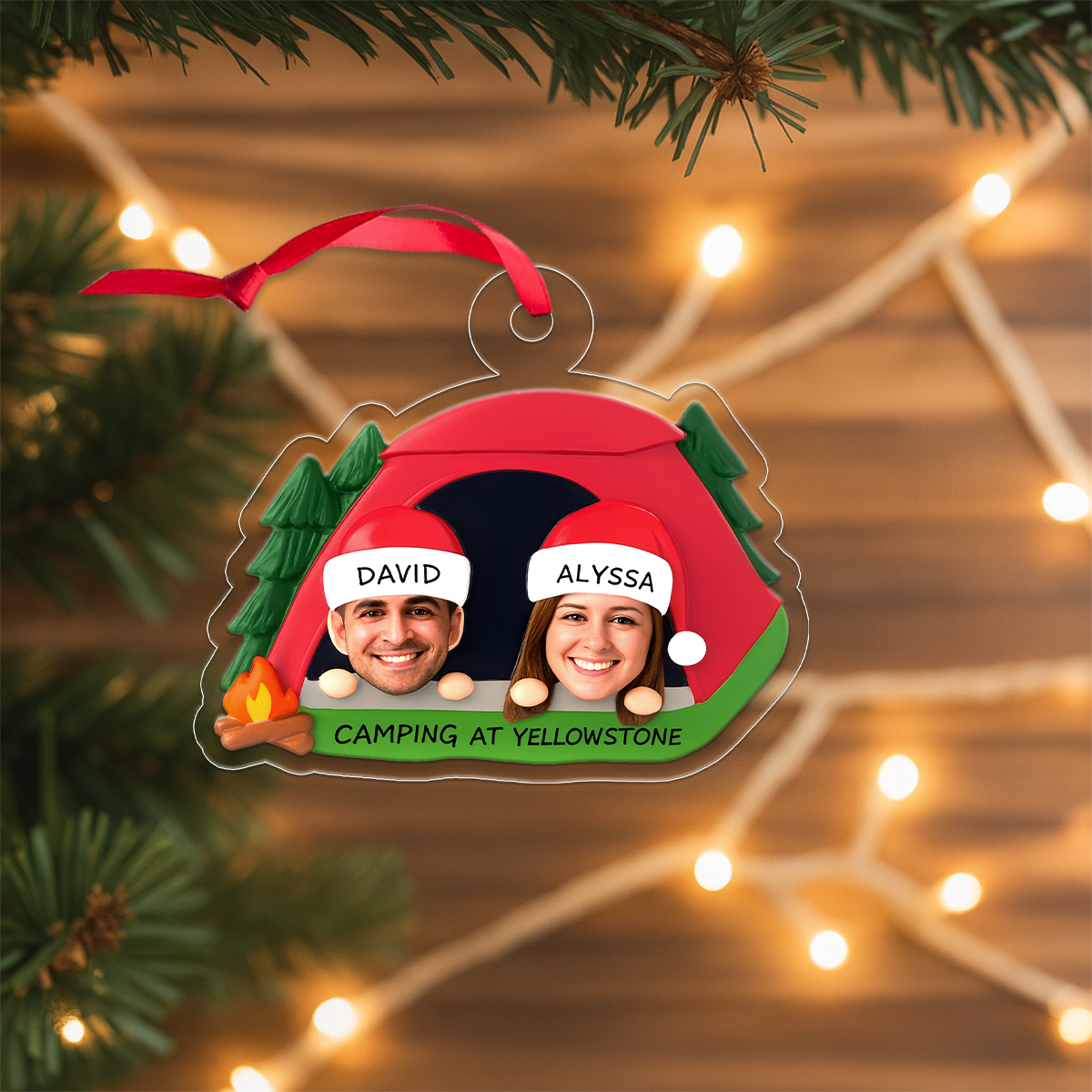 Personalized Couple Camping Christmas Ornament, Custom Outdoor Ornament, Camper Gift, Hiking Adventure Ornament, Romantic Holiday Keepsake