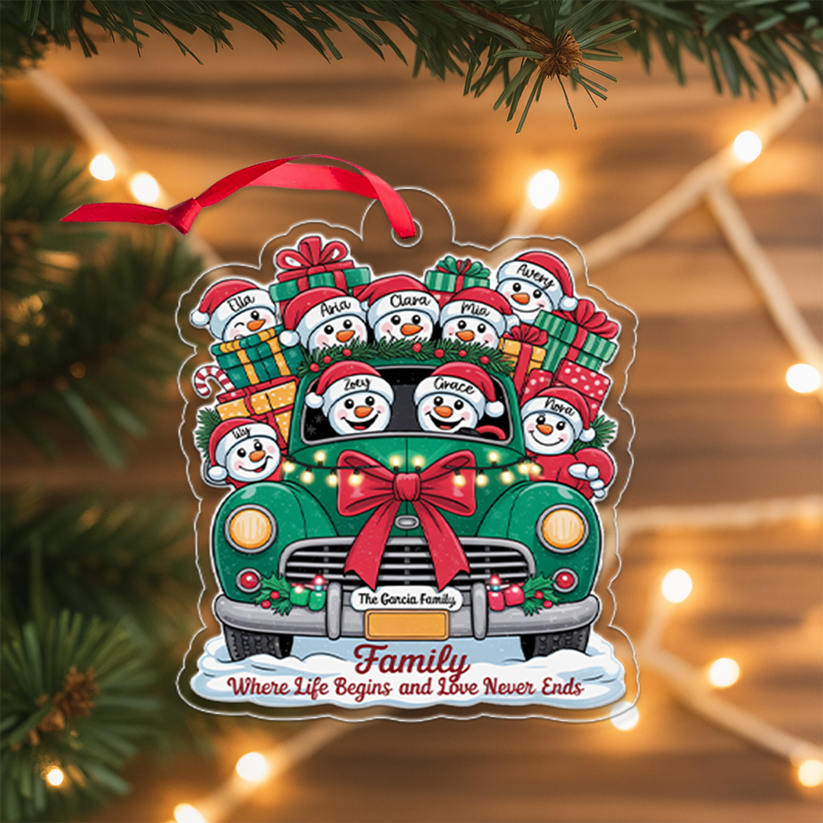Family Where Life Begins - Personalized Custom Wood Ornament - Gift For Families