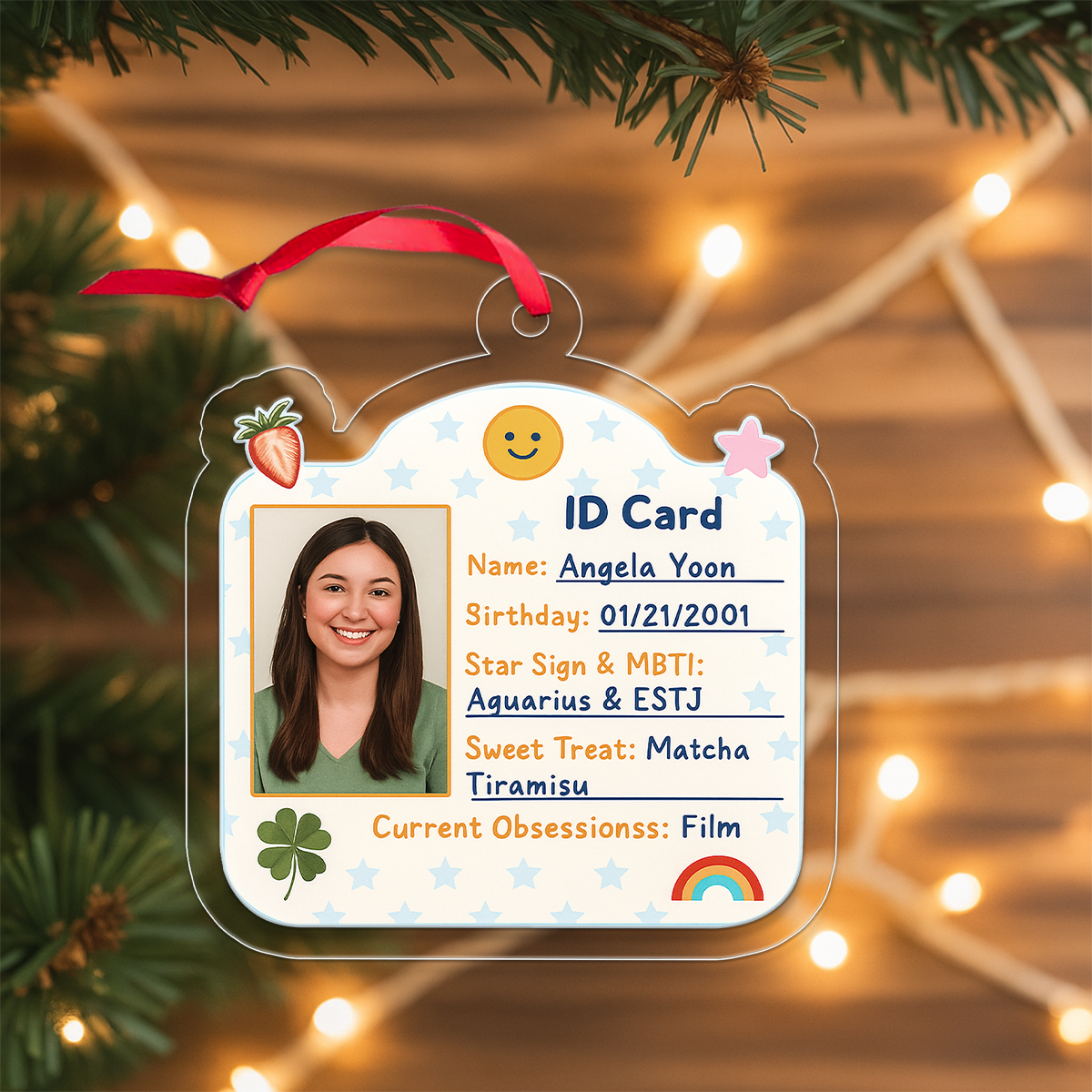 Custom Photo Student Card Ornament, Personalized Cute School ID Christmas Ornament, Funny Student Gift, Teen Ornament, Holiday Decoration