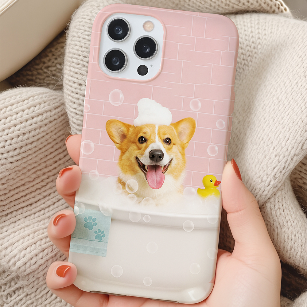 Custom Photo Dog In Bath Phone Case Gift For Dog Lovers