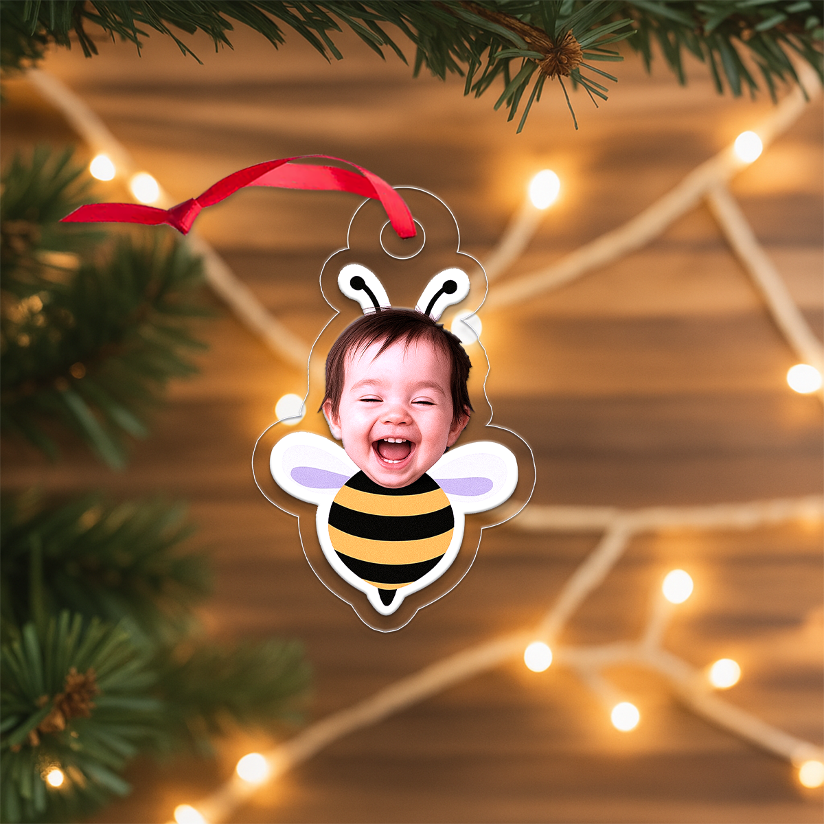 Personalized Baby Face Bee Ornament, Custom Photo Christmas Ornament, Baby’s First Christmas Keepsake, New Parents Gift