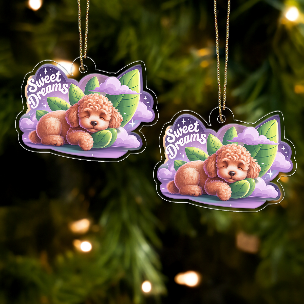 Poodle Sleep On Fallen Leaves Acrylic Ornaments