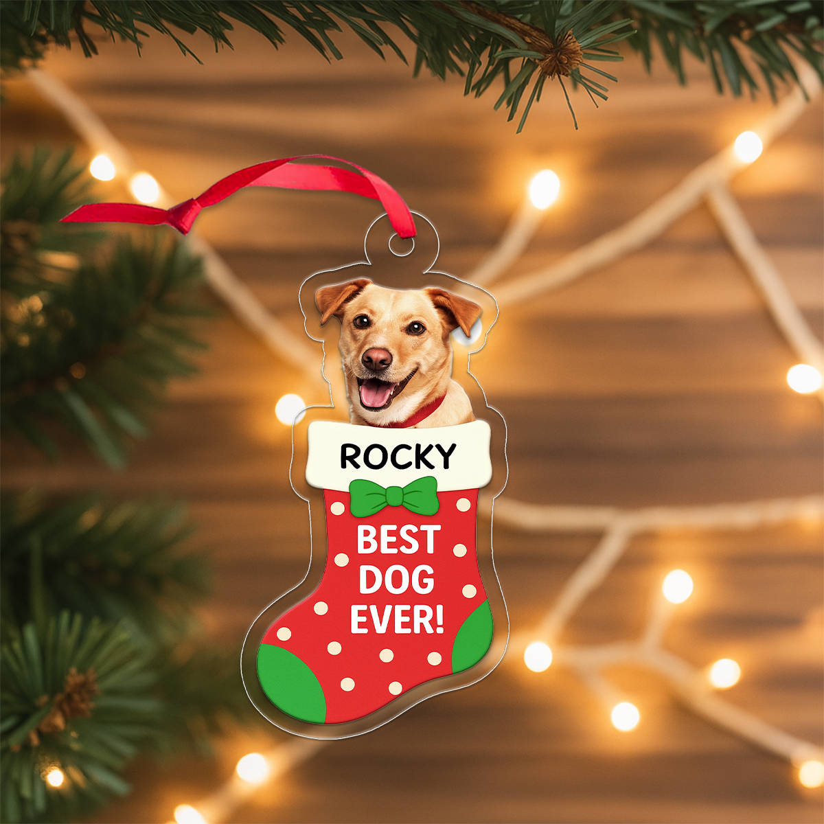 Custom Photo Dog In Stocking Christmas Ornament, Personalized Pet Ornament, Dog Photo Ornament, Pet Lover Gift, Holiday Decoration Keepsake