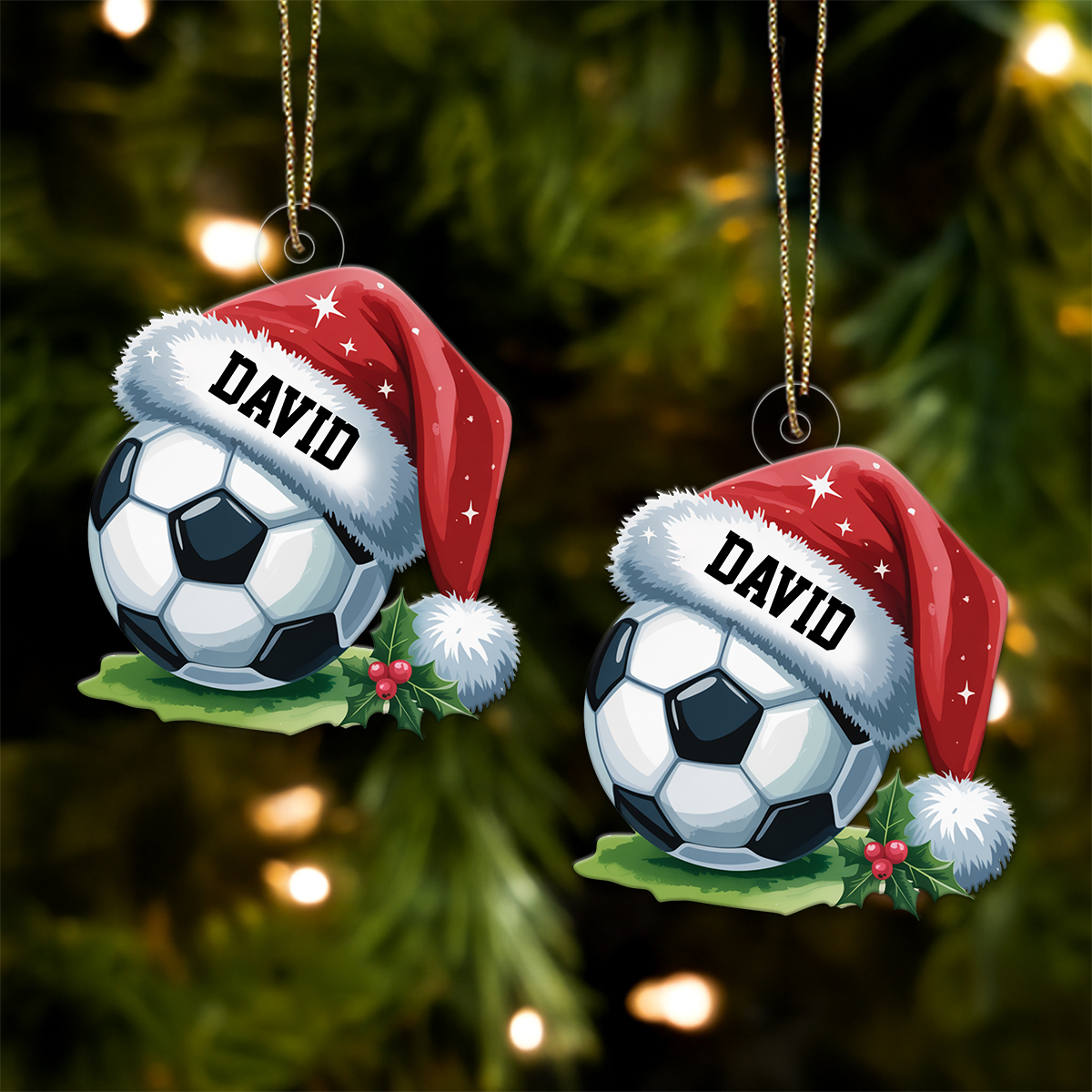 Custom Name Soccer Ball Christmas Acrylic Ornament Christmas Gift