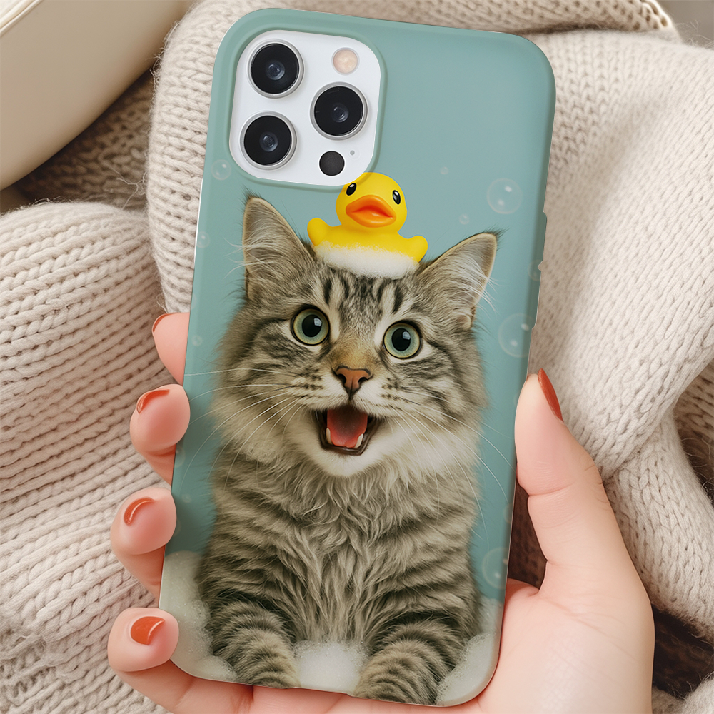Custom Photo Cat In Bathtub With Duck Toy Phone Case