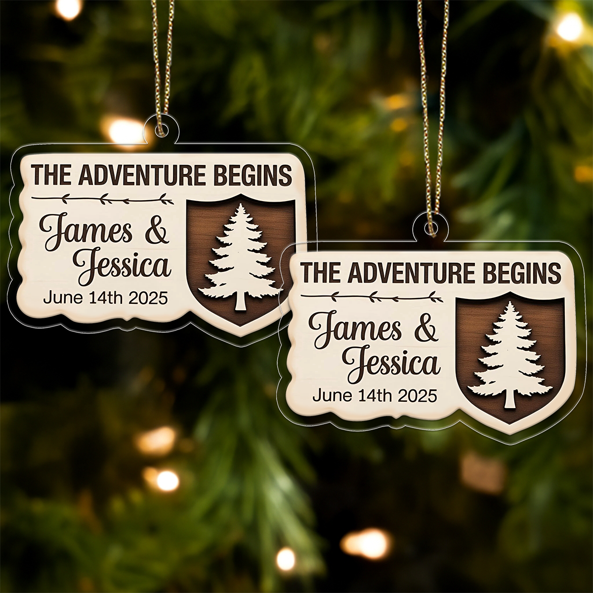 Personalized The Adventure Begins Couple Ornament, Custom Christmas Ornament for Newlyweds, Engagement Gift, Wedding Anniversary Keepsake
