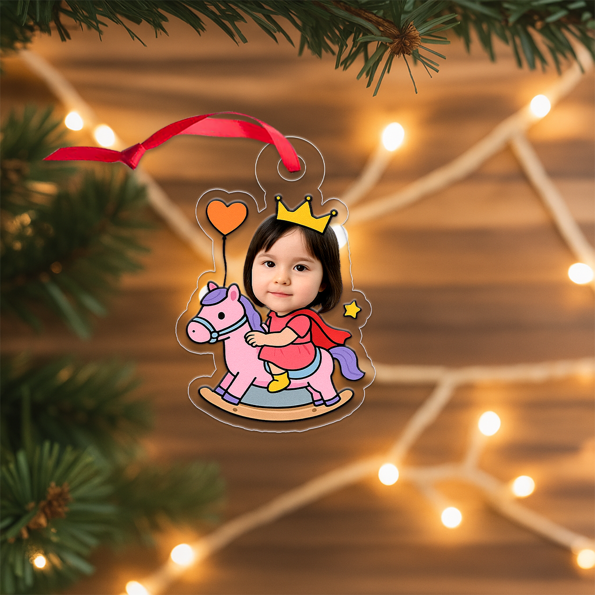 Custom Photo Face Riding Toy Horse Ornament, Personalized Funny Christmas Ornament, Gag Gift Holiday Decoration, Unique Family Keepsake