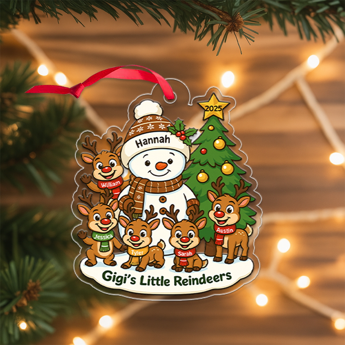 Grandma's Little Reindeers - Personalized Acrylic Flat Ornament