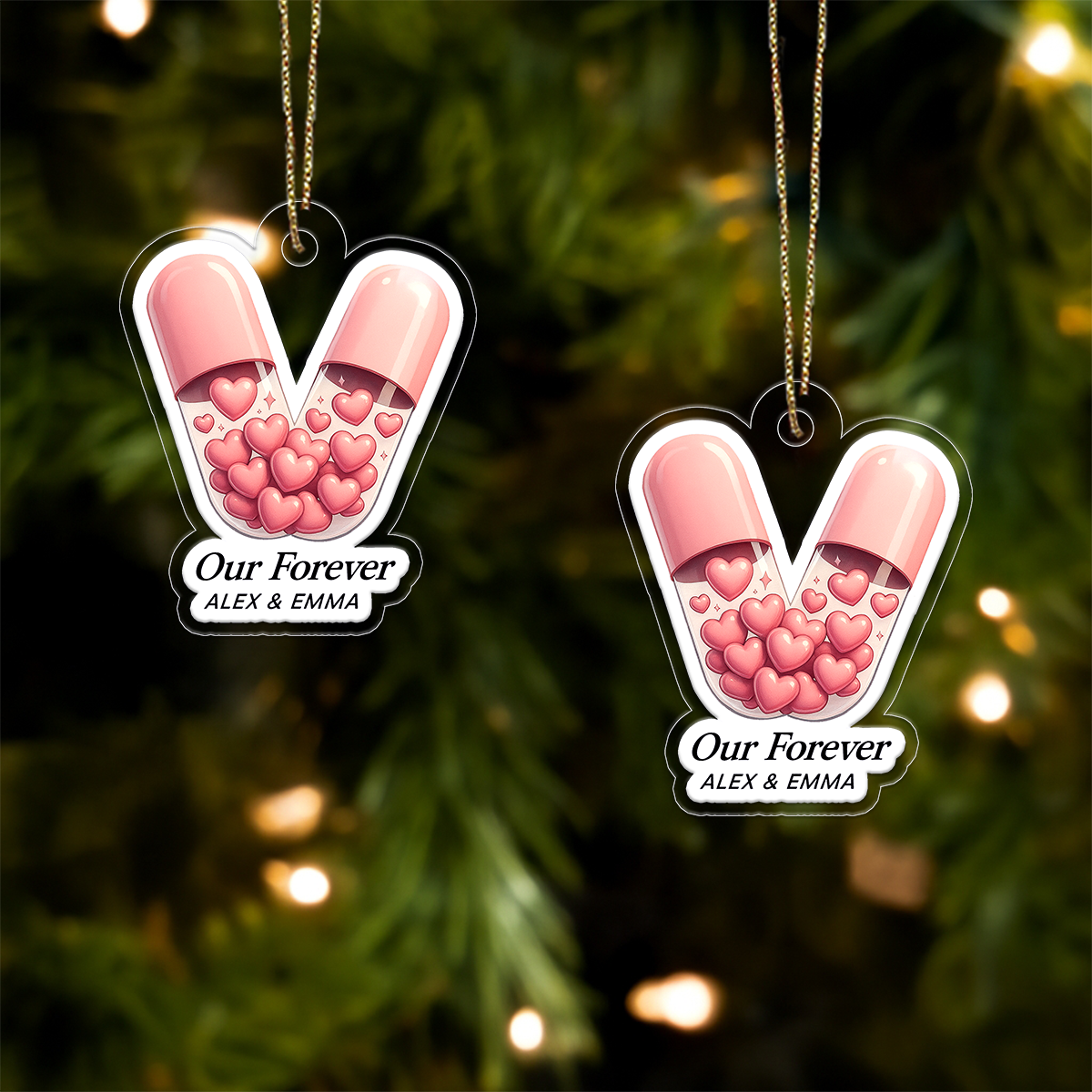 Personalized Valentine Heart Capsules Ornament, Custom Love Ornament, Couple Gift, Romantic Christmas Ornament, Unique Holiday Keepsake