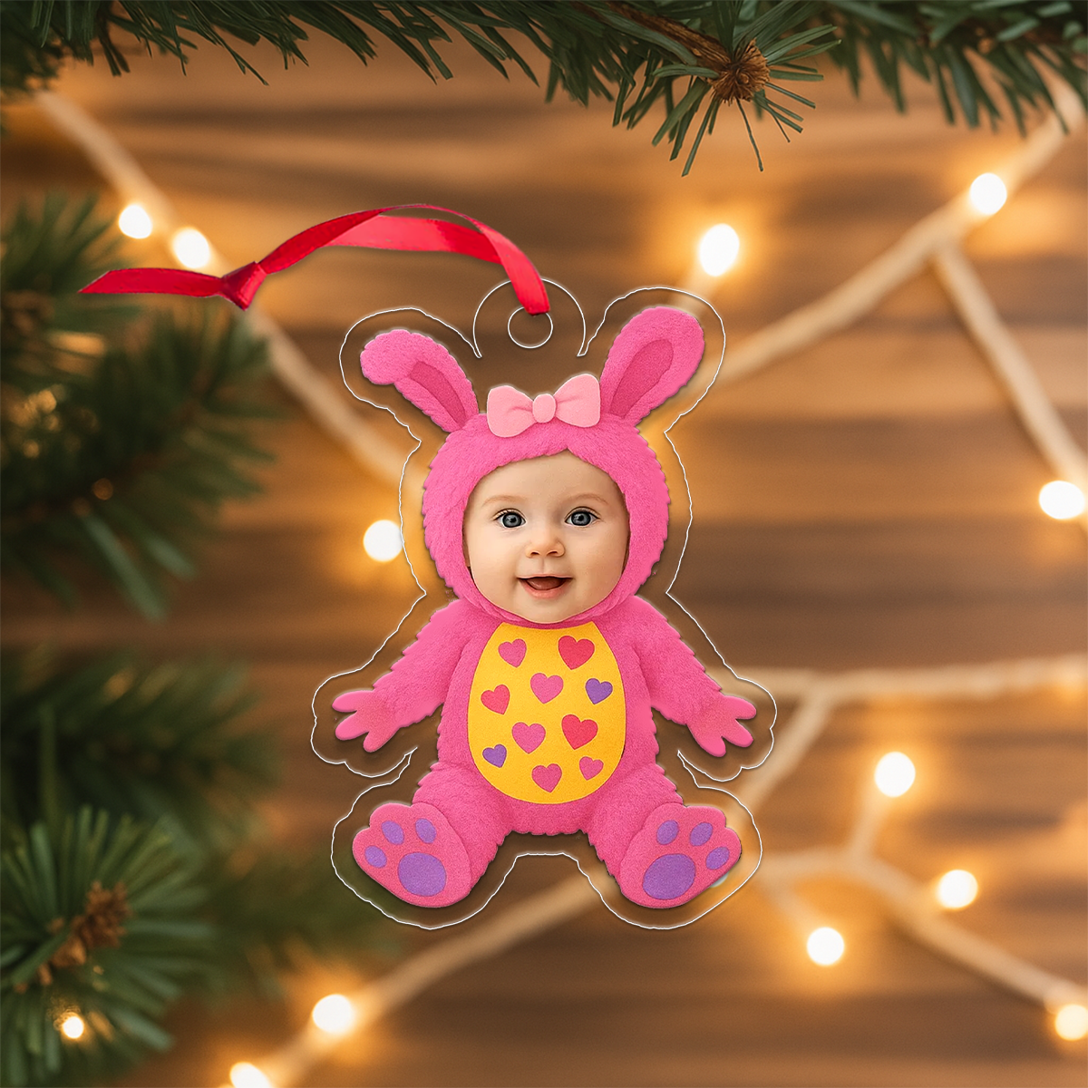 Personalized Baby Pink Monster Funny Christmas Ornament, Custom Acrylic Photo Ornament, Cute Baby Gift, Kids Holiday Decoration