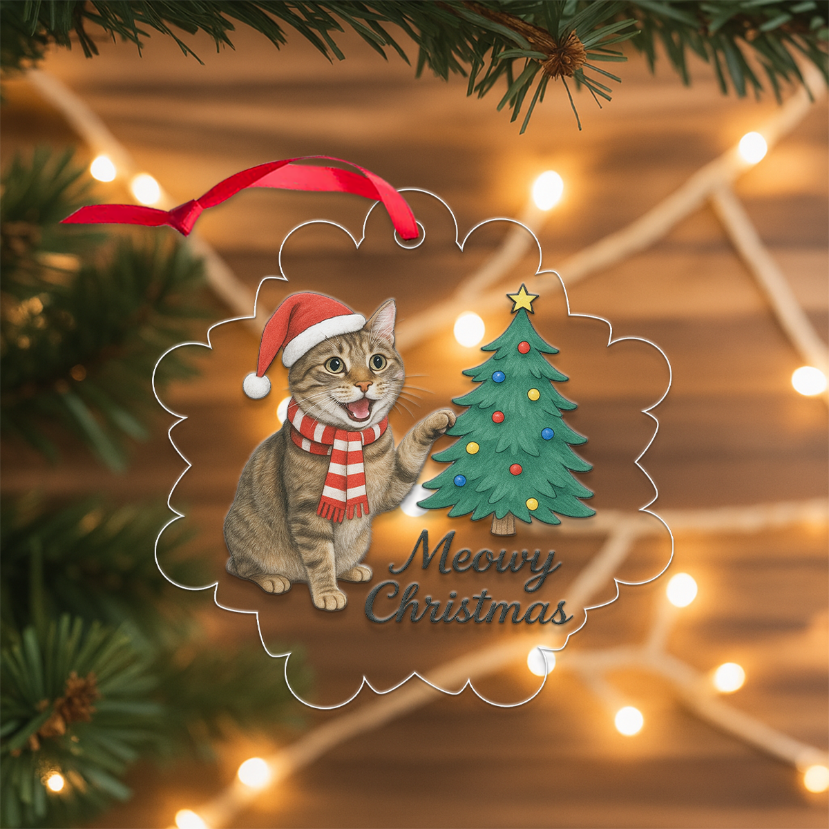 Custom Photo Pet Meowy Christmas Ornament