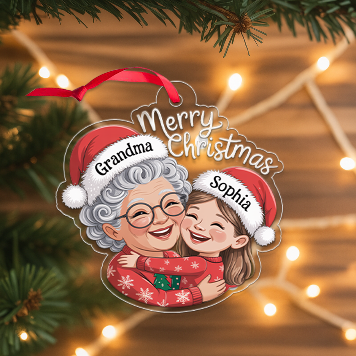 Personalized Grandma And Grandkid Christmas Ornament2
