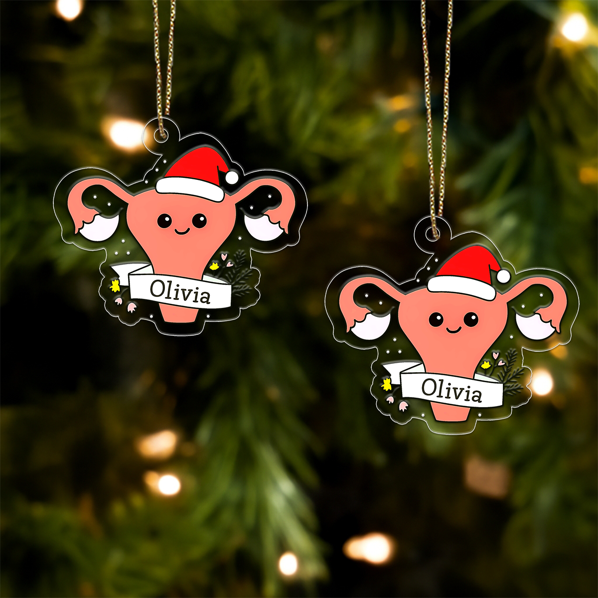 Personalized Christmas Uterus Ornament – Funny Custom Medical Gift for Gynecologist, OB GYN, Nurse, Doctor, Women’s Health Holiday Decor