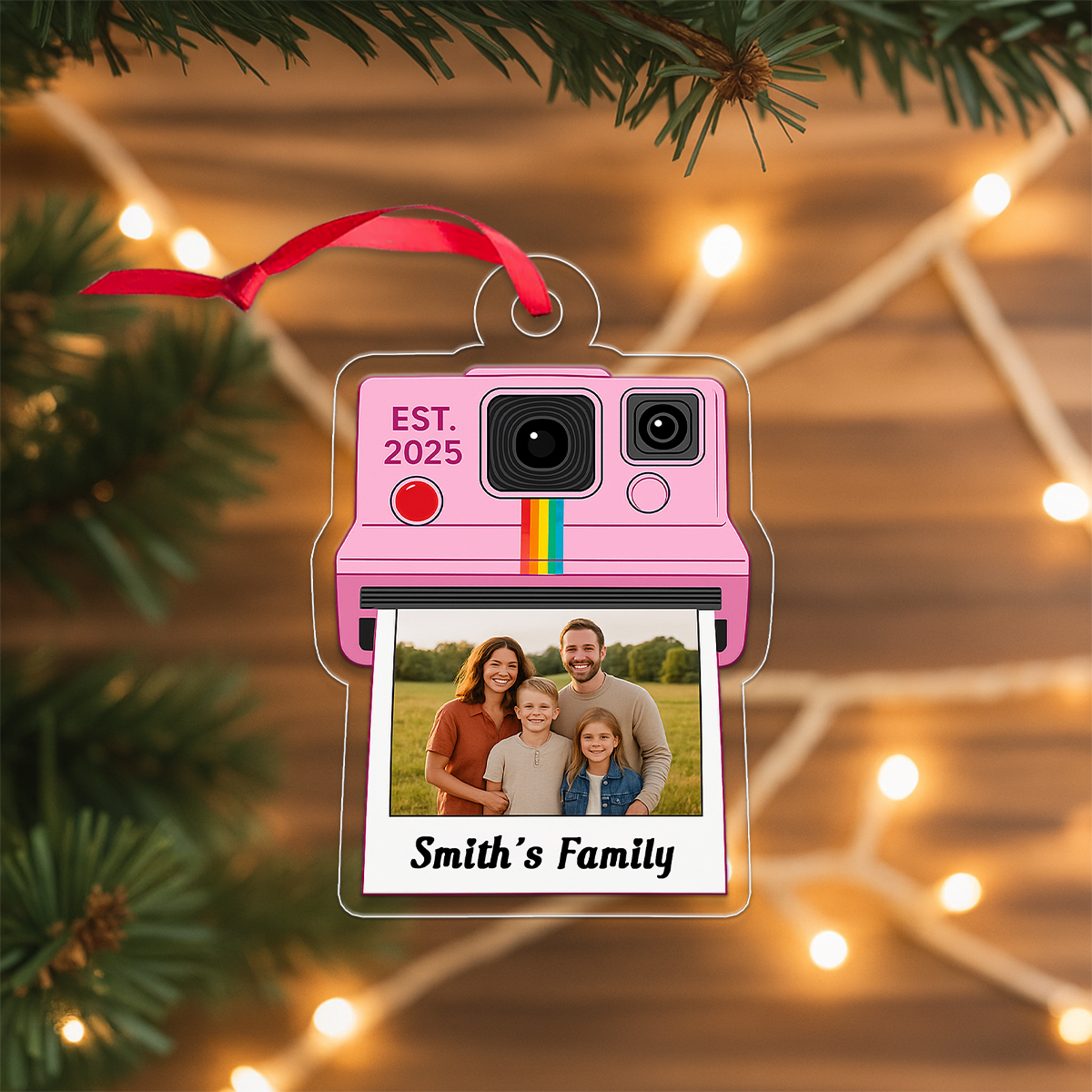 Custom Photo Family Instant Camera Ornament, Personalized Picture Christmas Ornament, Polaroid Keepsake, Holiday Decoration Gift