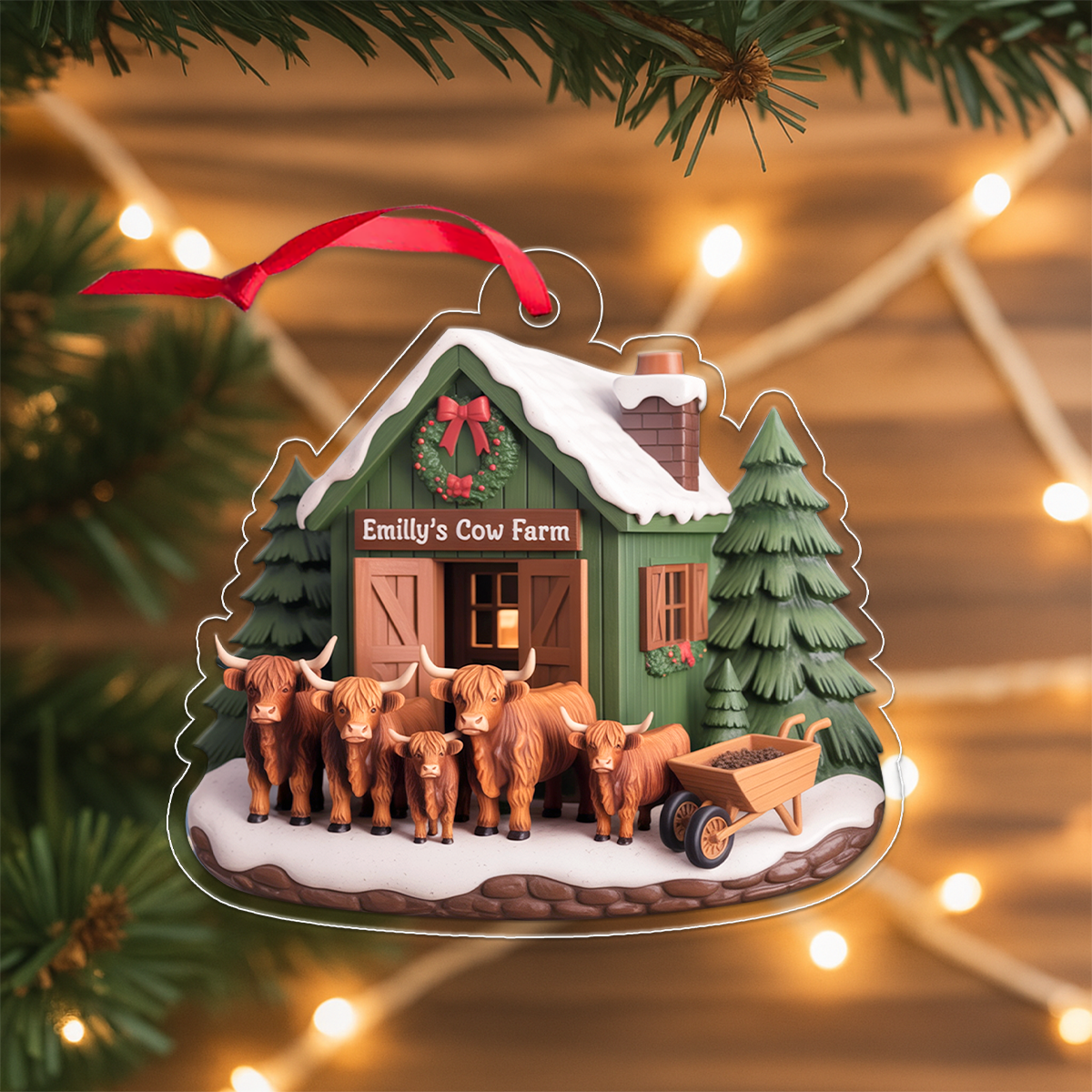 Highland Cow Farm Acrylic Ornament