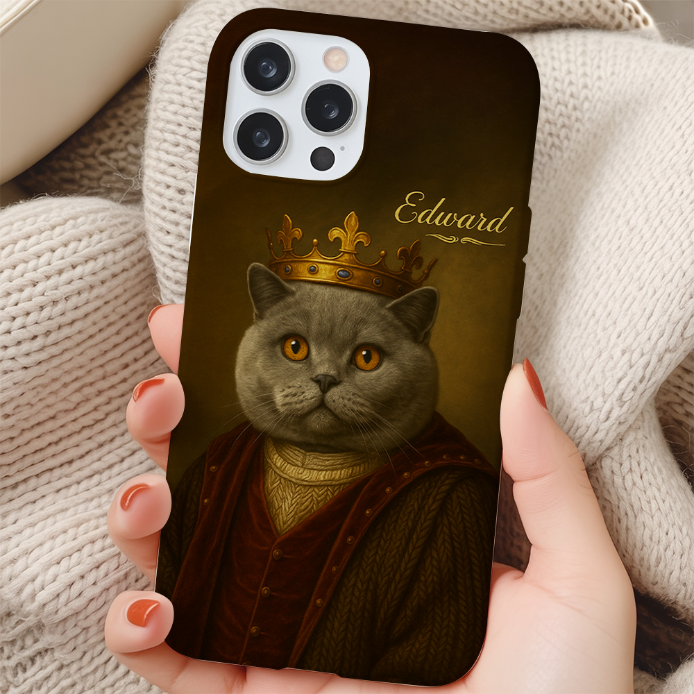 Custom Photo Crown King Cat Phone Case Gift For Cat Lovers