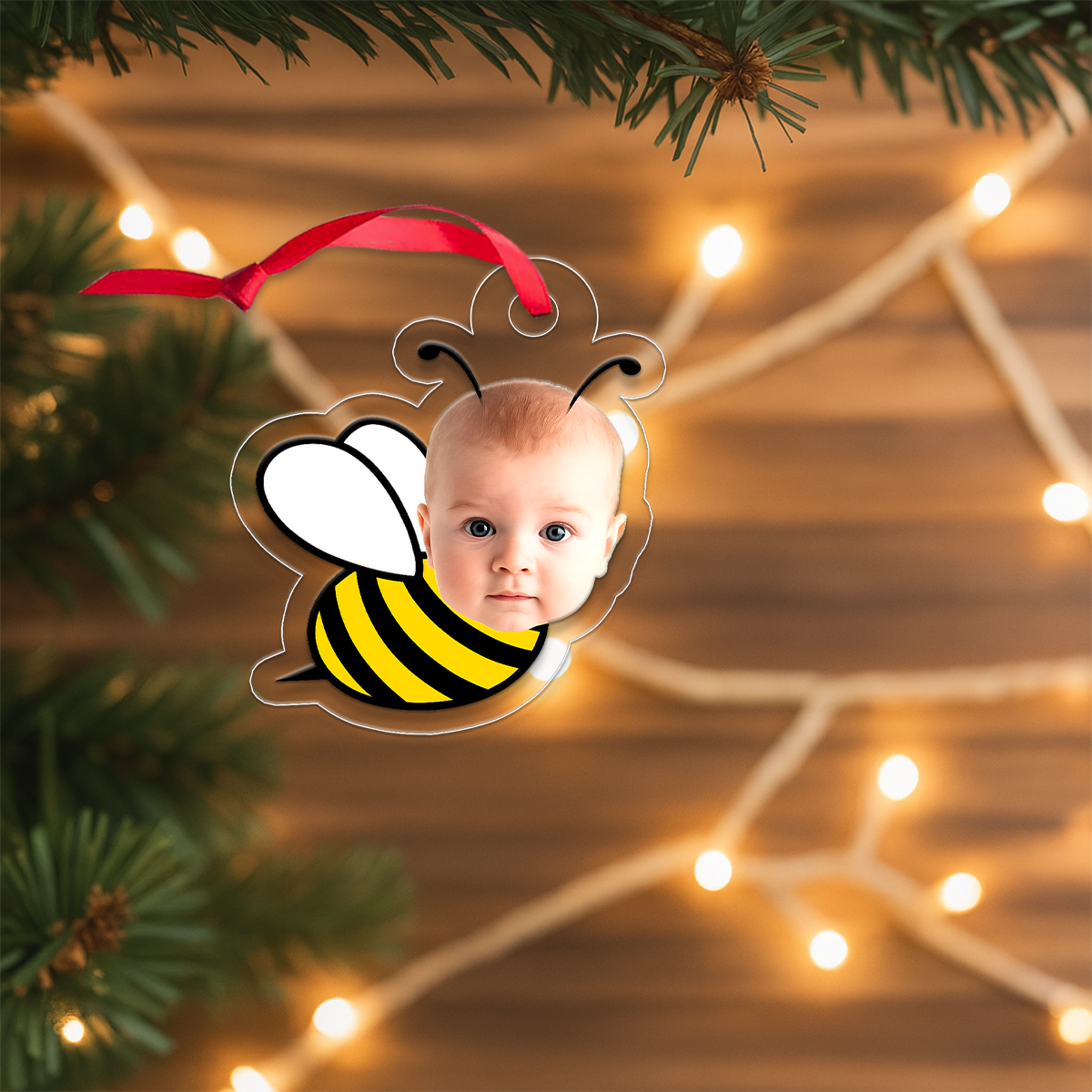 Custom Photo Baby Face Bee Ornament, Custom Photo Christmas Ornament, Baby’s First Christmas Keepsake, New Parents Gift