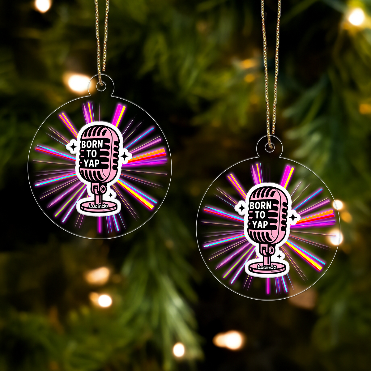 Personalized Born To Yap Ornament, Custom Karaoke Christmas Ornament, Funny Microphone Ornament, Singing Gift for Music Lover, Holiday Decor