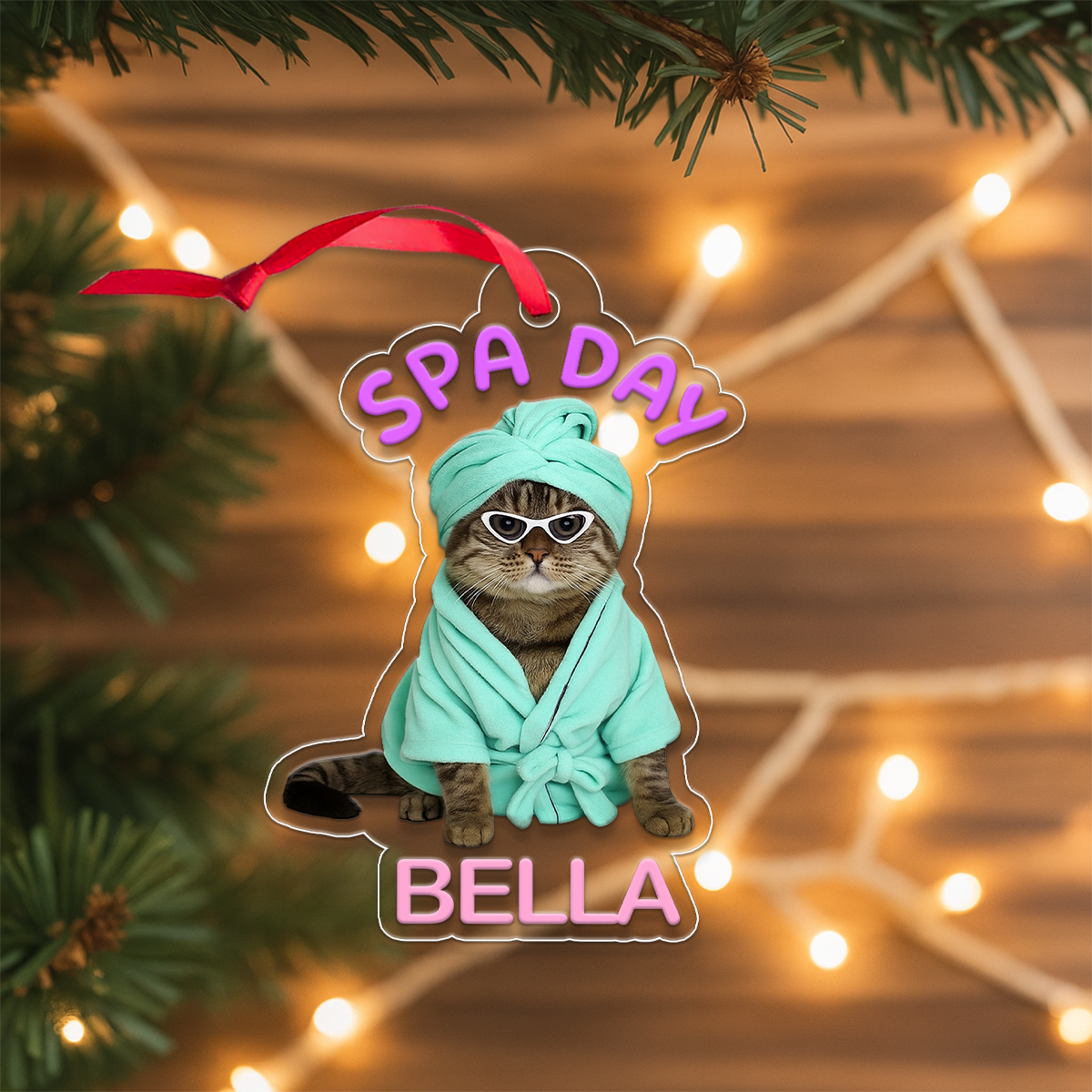Custom Photo Pet Spa Day Ornament, Personalized Dog Cat Christmas Ornament, Funny Ornament, Pet Lover Gift, Holiday Decoration Keepsake