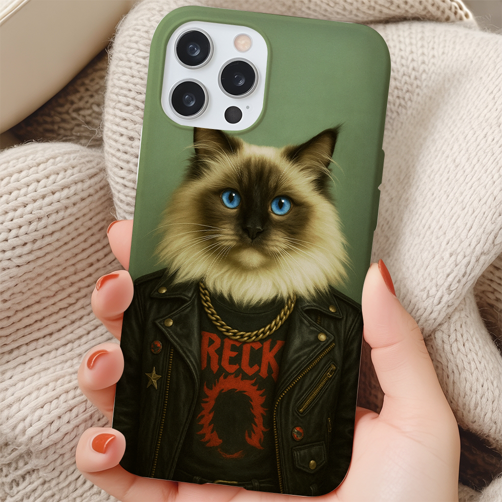 Custom Photo Rock n Roll Cat Phone Case _ Gift For Cat Lovers