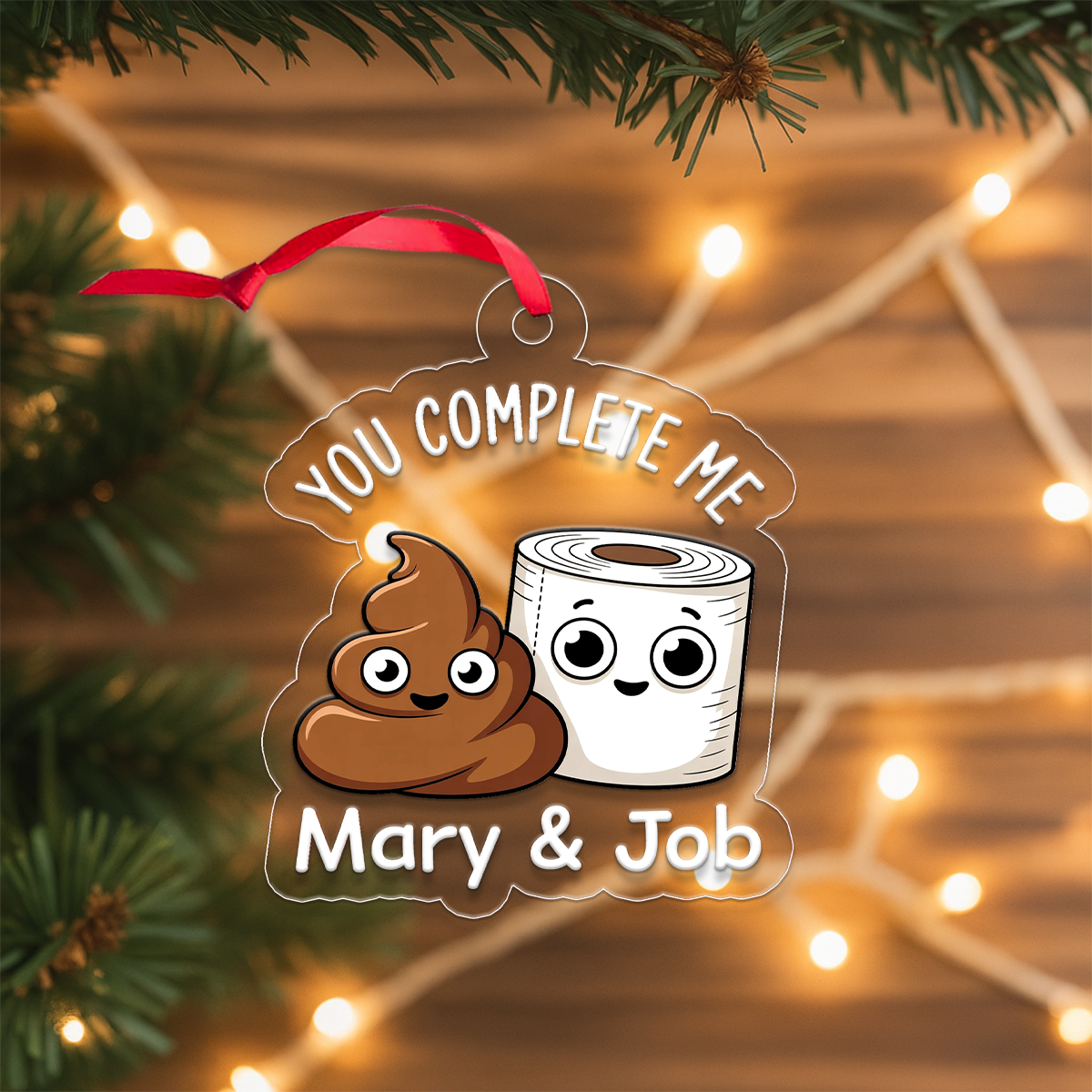 Personalized You Complete Me Funny Toilet Paper Poop Ornament, Custom Bathroom Humor Christmas Ornament, Adult Ornament