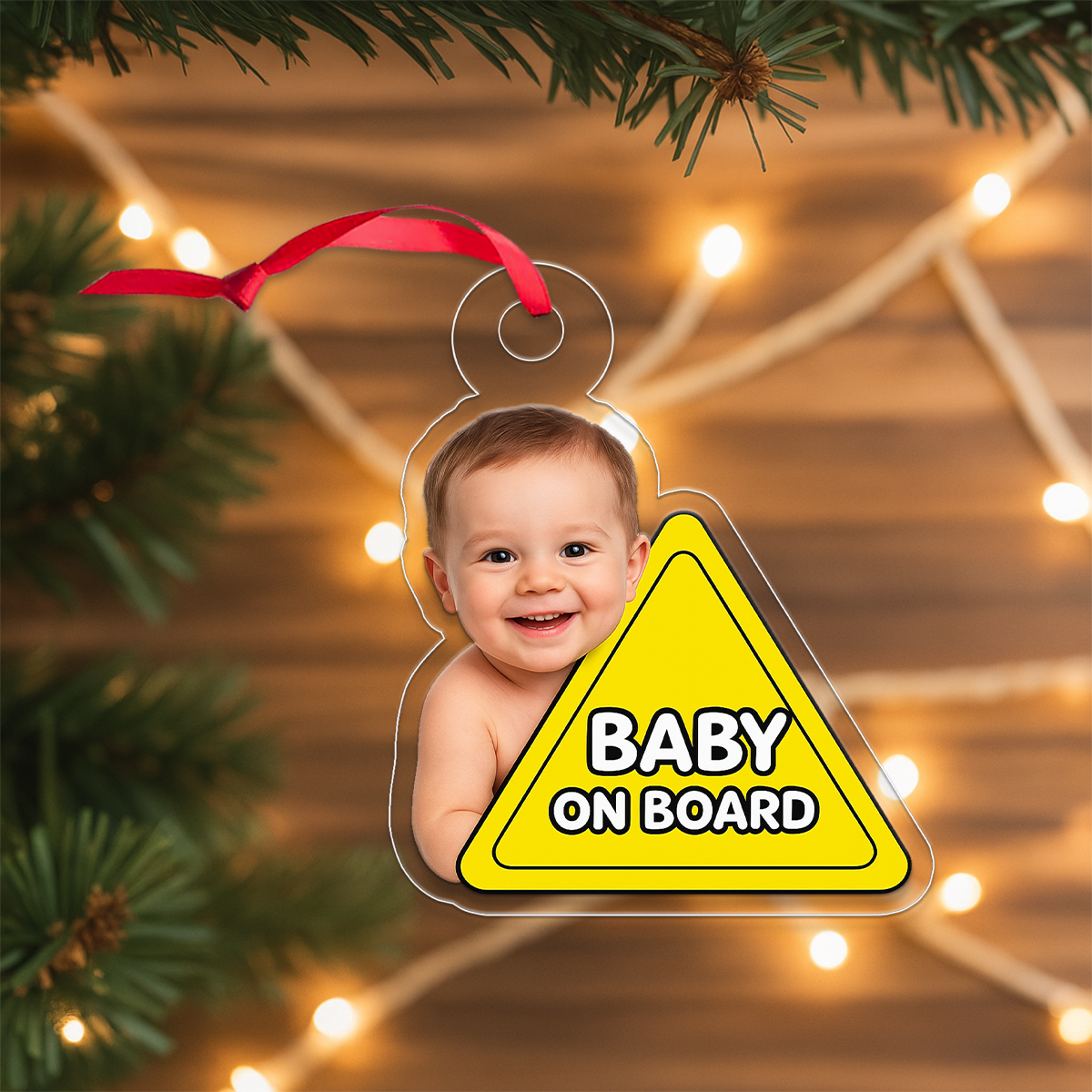 Custom Photo Baby On Board Ornament, Personalized Baby Picture Christmas Ornament, Baby’s First Christmas Keepsake, Holiday Decoration Gift