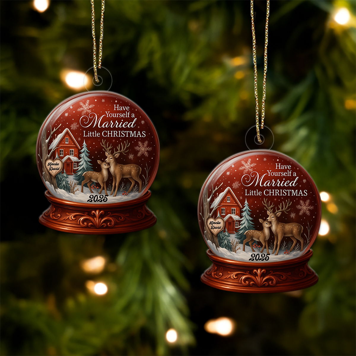 Custom Name Deer Couple Married Xmas