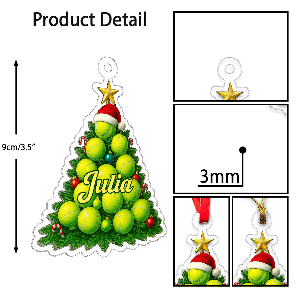Custom Name Tennis Xmas Tree Acrylic Ornament Christmas Gift