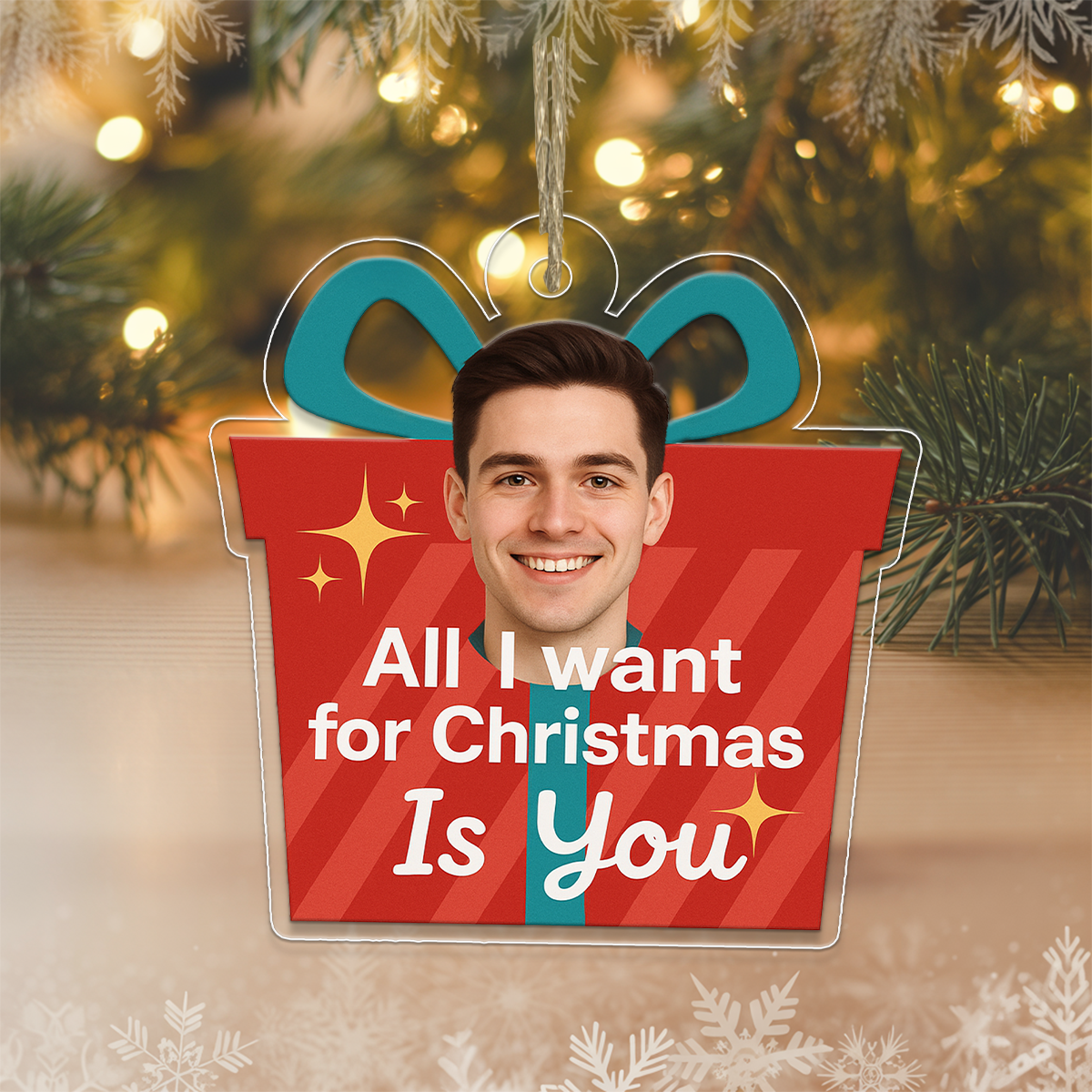 Custom Photo All I Want For Christmas Is You Gift Box Ornament, Funny Ornament, Holiday Keepsake Gift, Unique Christmas Decoration