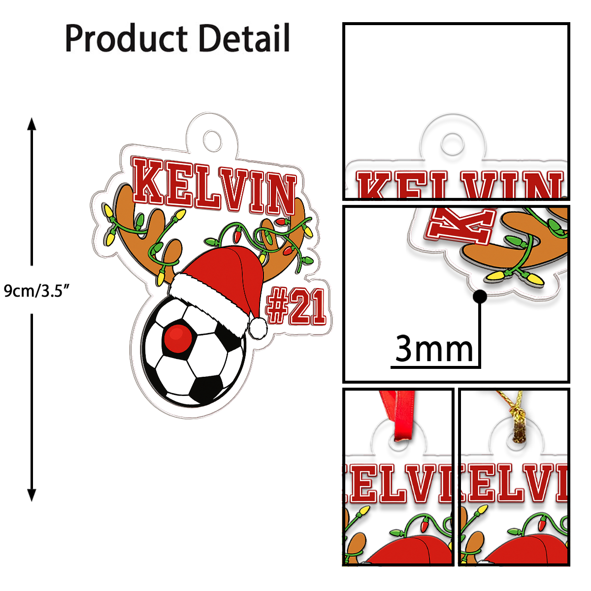 Custom Name And Number Soccer Acrylic Ornament Christmas Gift