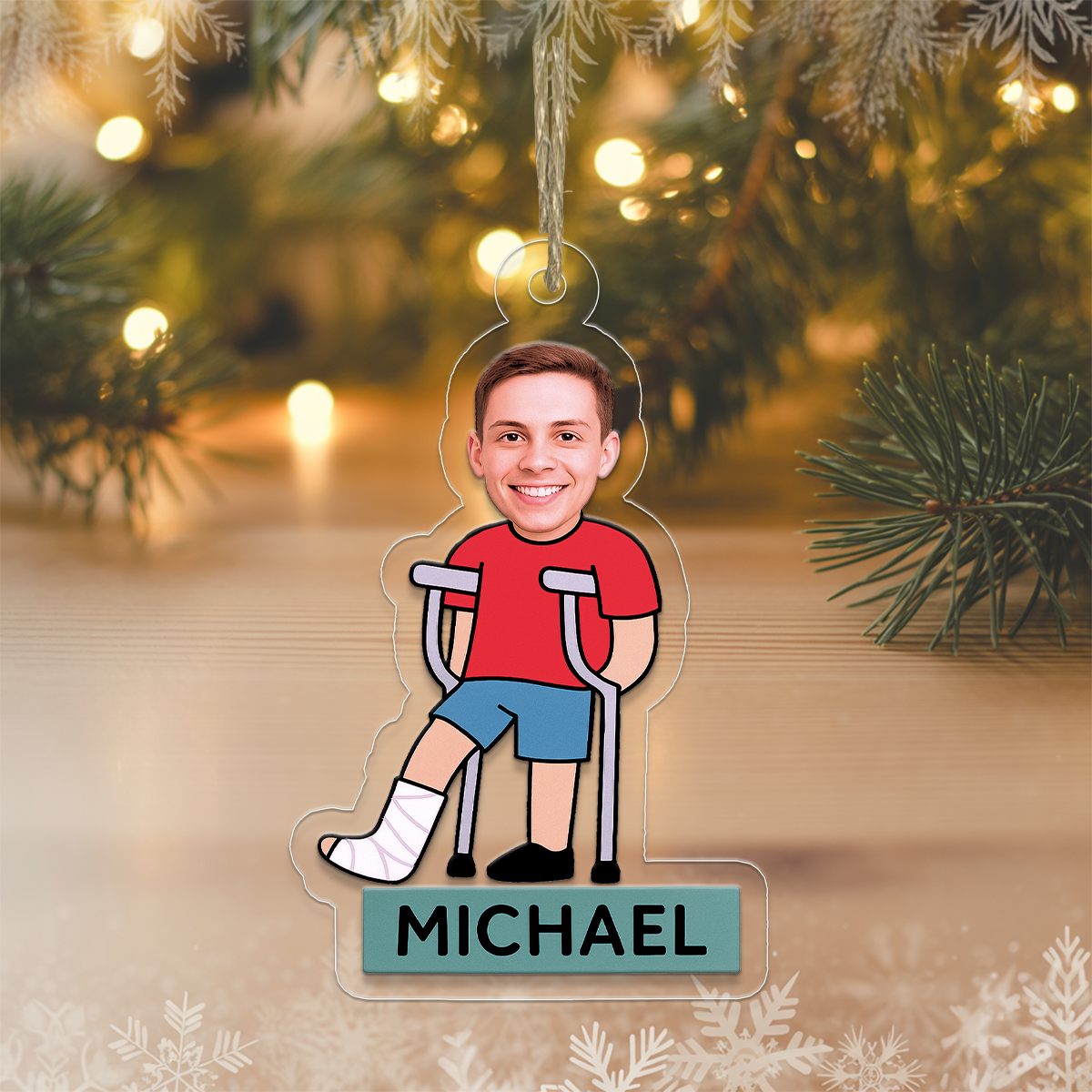 Custom Photo Broken Leg Ornament, Personalized Injury Recovery Christmas Ornament, Funny Ornament, Holiday Keepsake