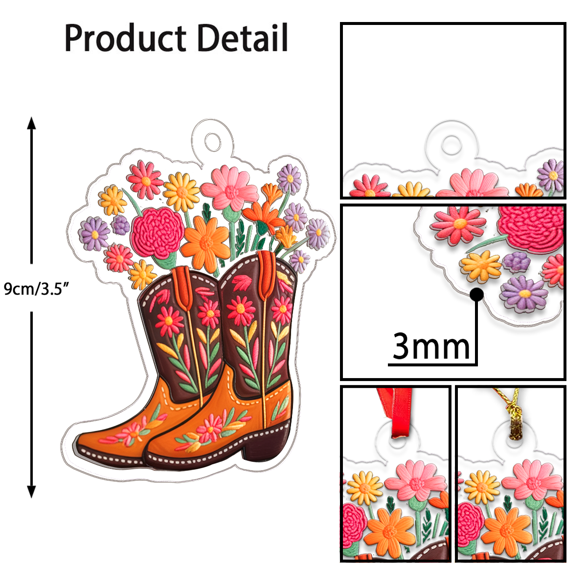 Custom Name Flower Cowgirl Boots Acrylic Ornament Christmas Gift