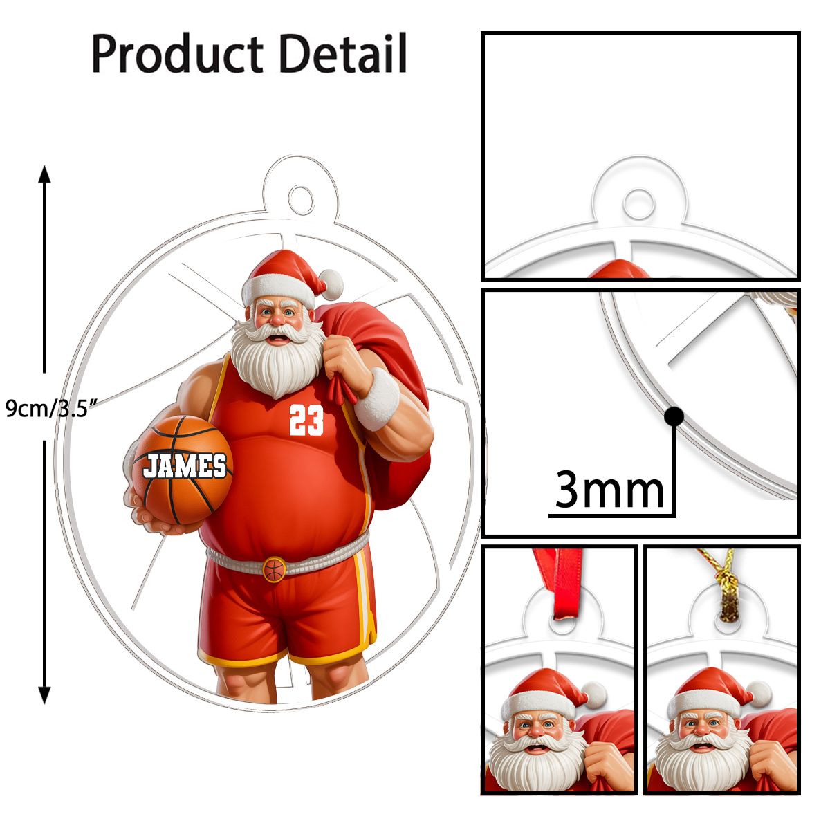 Custom Name Santa Basketball Acrylic Ornament Christmas Gift