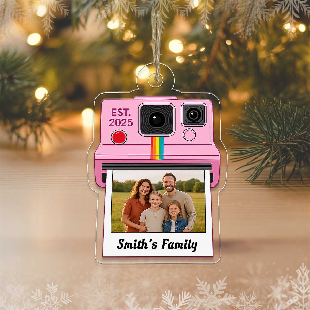 Custom Photo Family Instant Camera Ornament, Personalized Picture Christmas Ornament, Polaroid Keepsake, Holiday Decoration Gift