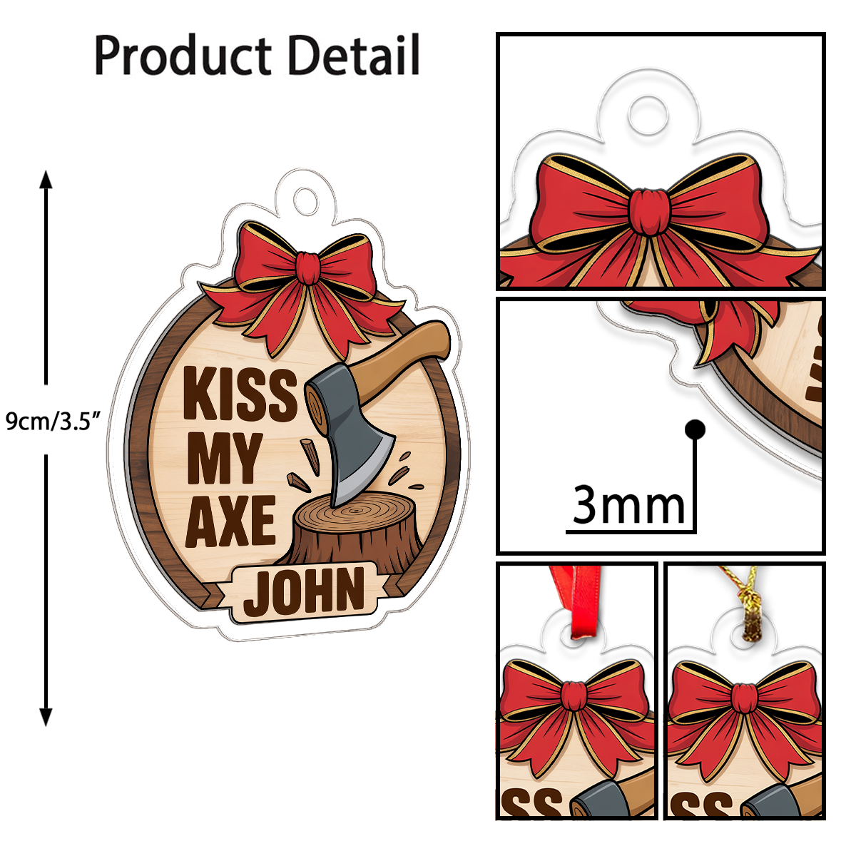 Personalized Kiss My Axe Adult Ornament, Funny Custom Christmas Tree Decoration, Lumberjack Gift, Woodworker Ornament, Holiday Gag Gift Idea