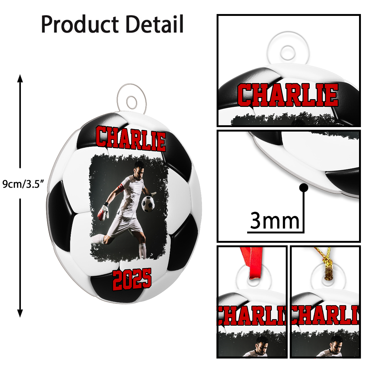 Custom Photo Soccer Player Acrylic Ornament Christmas Gift
