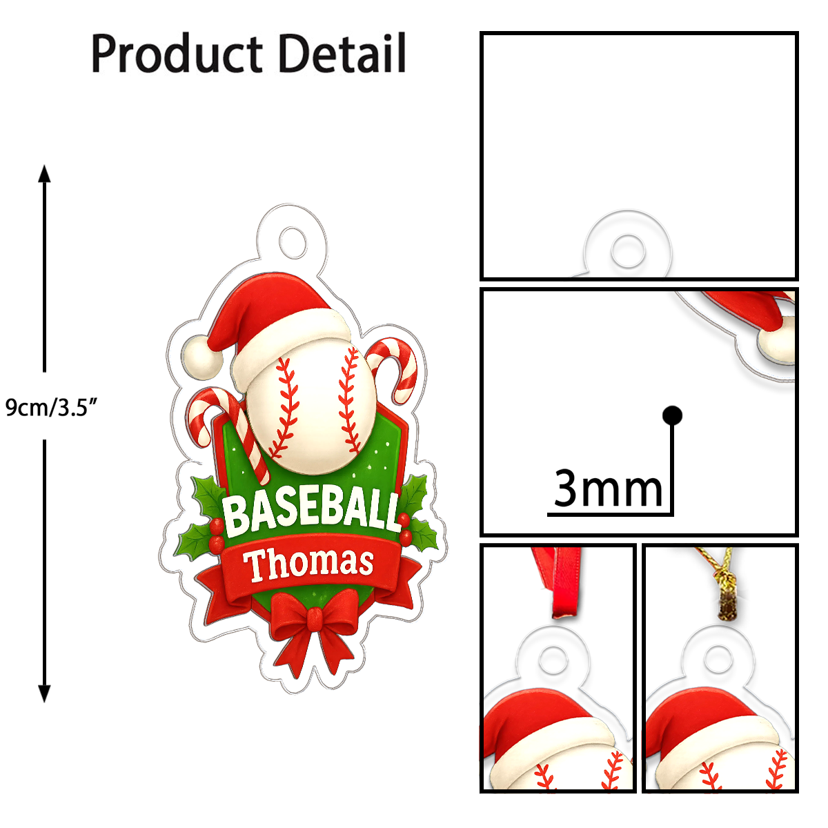 Custom Name Baseball Xmas Acrylic Ornament Christmas Gift