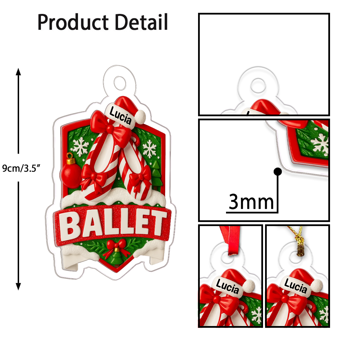 Custom Name Ballet Shoes Acrylic Ornament Christmas Gift