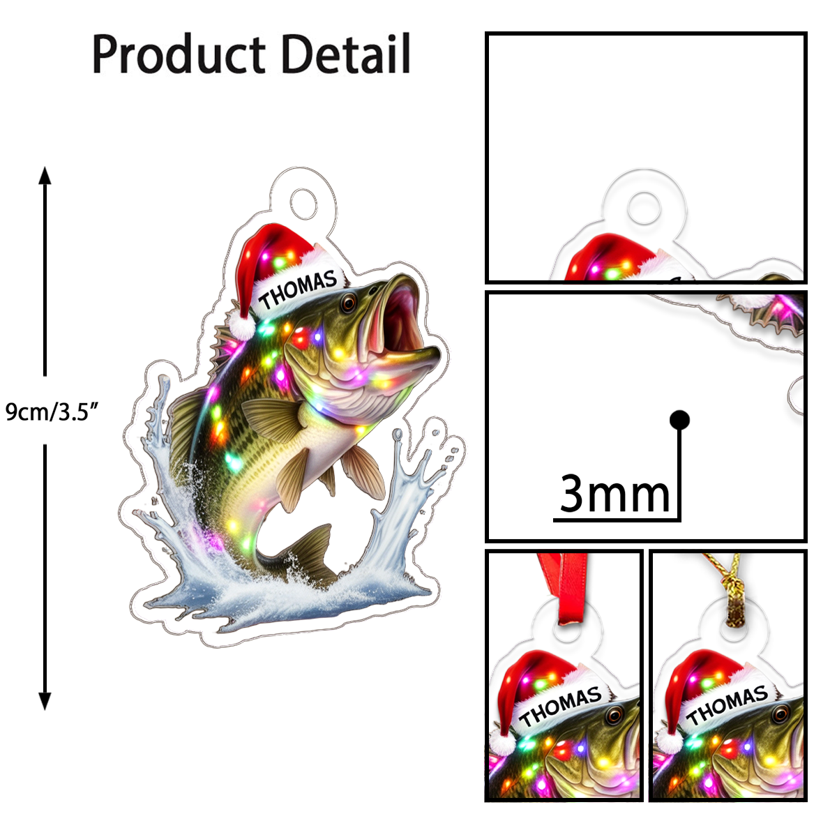 Custom Name Bass Fishing Xmas Acrylic Ornament Christmas Gift