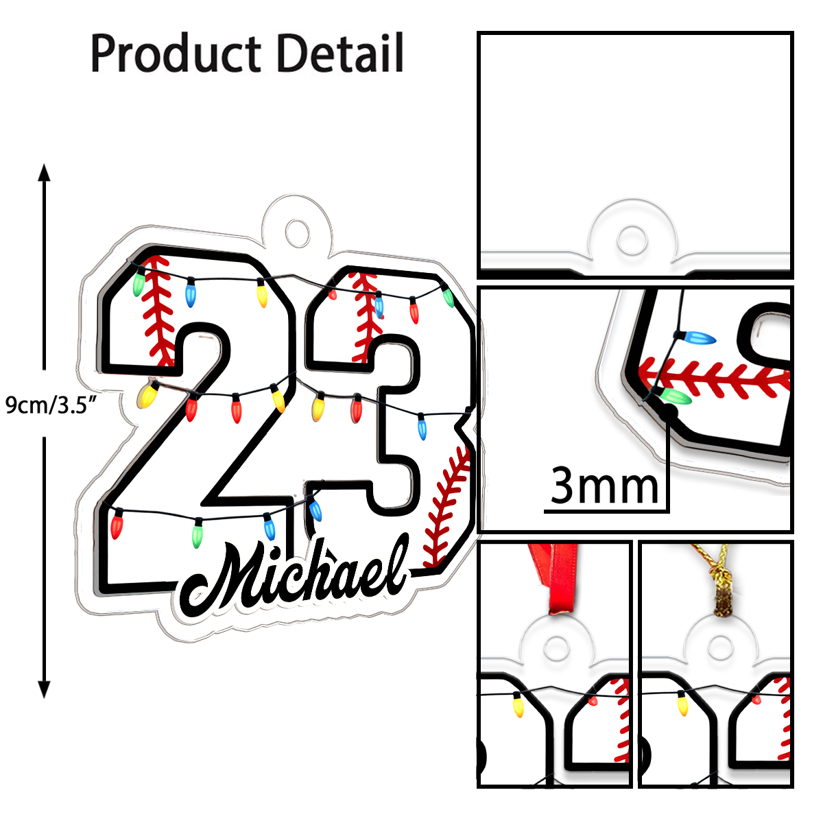 Personalised Christmas Light Baseball Number Acrylic Ornament Christmas Gift