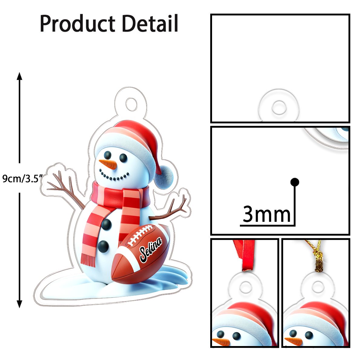 Custom Name Football Snowman Acrylic Ornament Christmas Gift