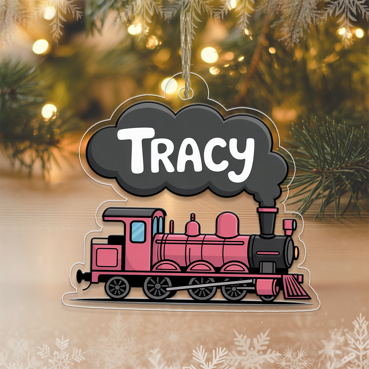 Custom Pink Train Ornament, Personalized Baby First Christmas Ornament, Cute Kids Ornament, Train Lover Gift, Holiday Keepsake Decoration