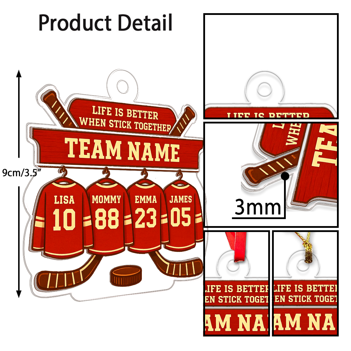 Custom Name Hockey Player Team Acrylic Ornament Christmas Gift