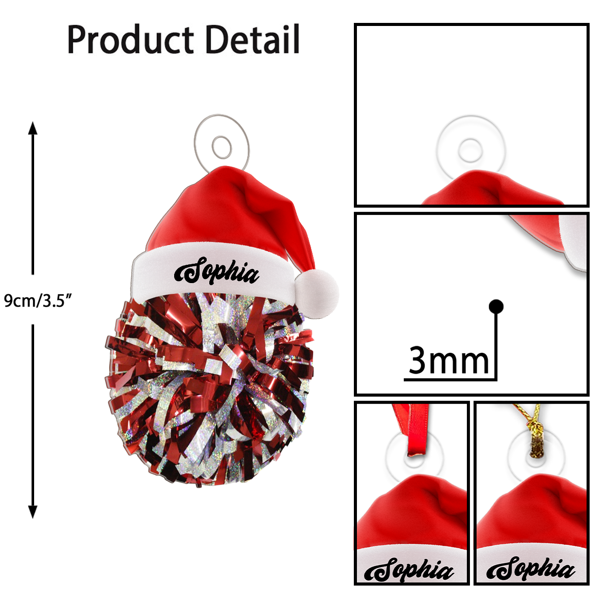 Custom Name Santa Cheerleader Acrylic Ornament Christmas Gift
