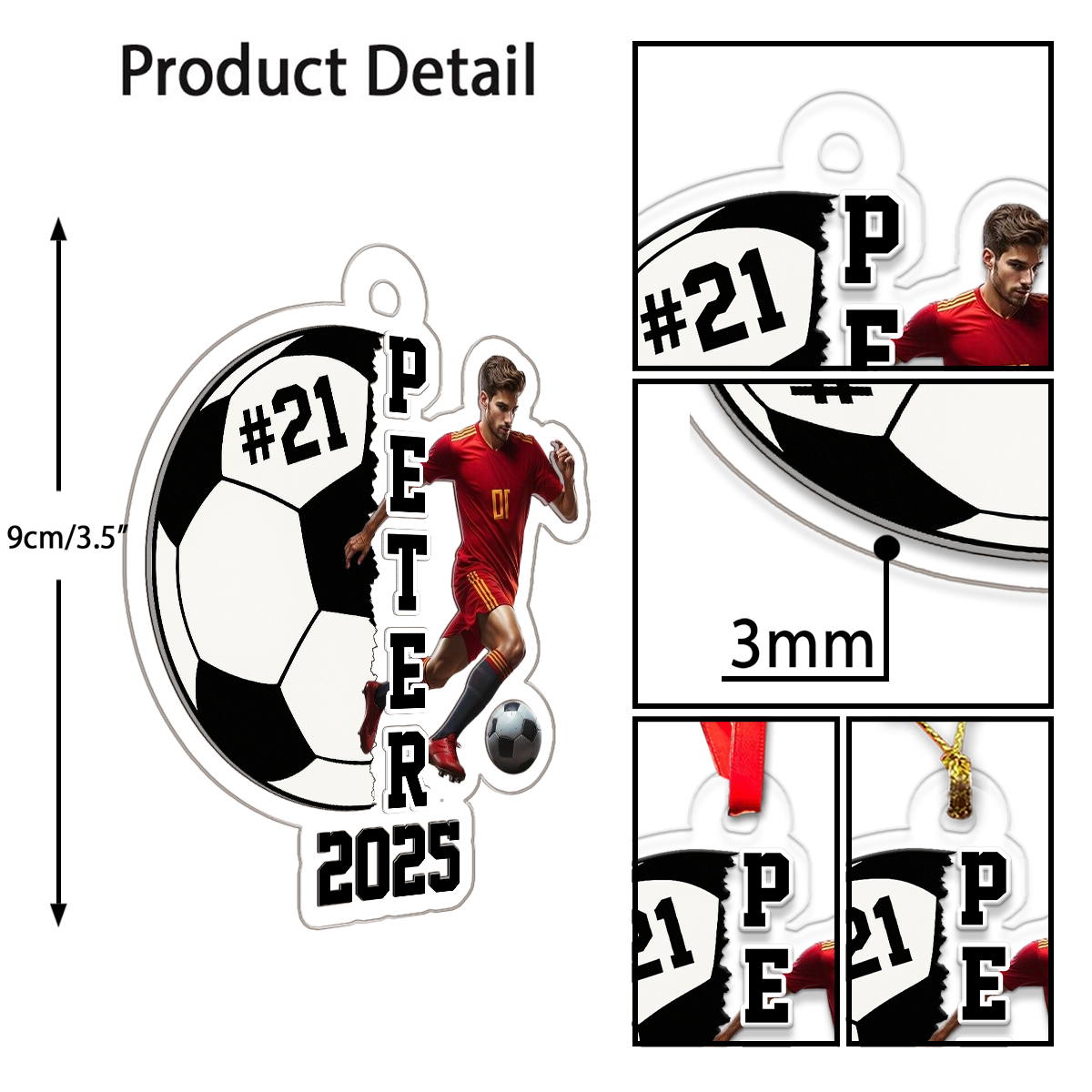 Custom Photo Soccer Player With Name Acrylic Ornament Christmas Gift