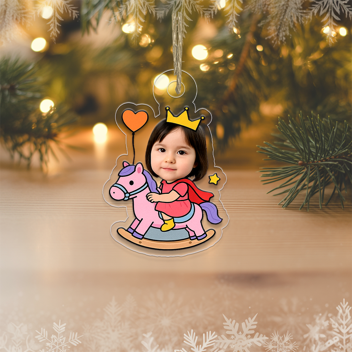 Custom Photo Face Riding Toy Horse Ornament, Personalized Funny Christmas Ornament, Gag Gift Holiday Decoration, Unique Family Keepsake