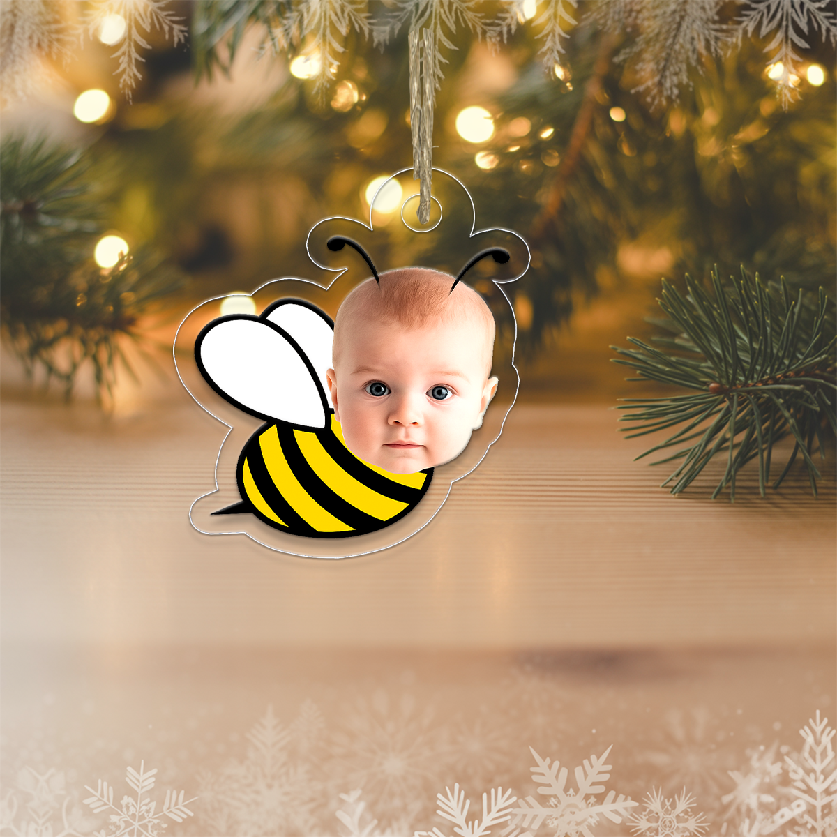 Custom Photo Baby Face Bee Ornament, Custom Photo Christmas Ornament, Baby’s First Christmas Keepsake, New Parents Gift