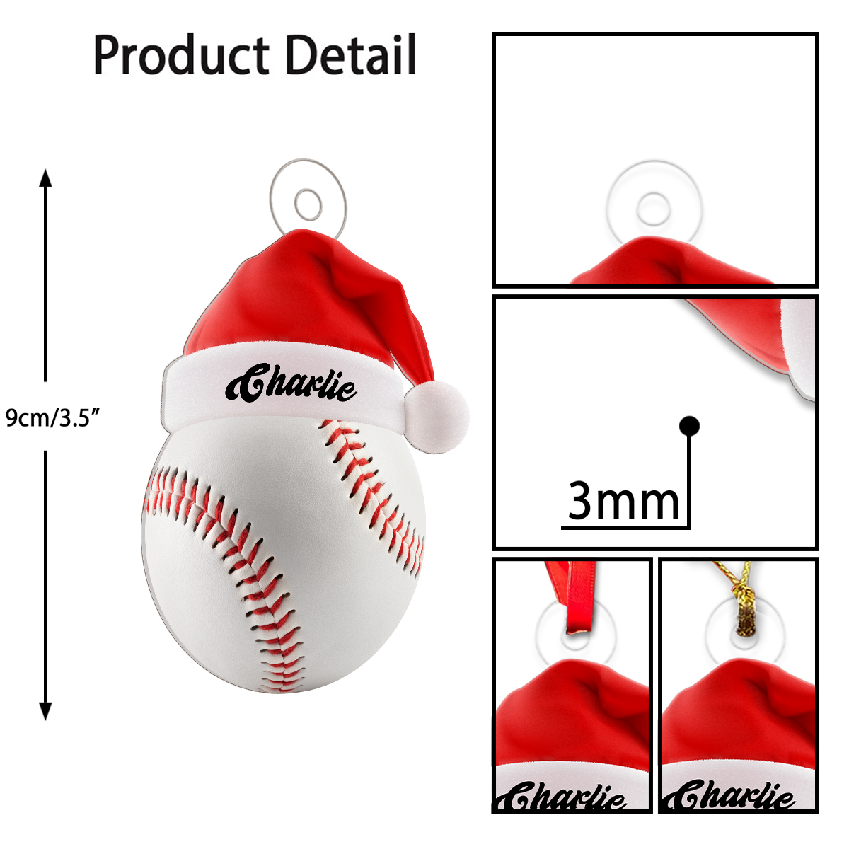 Custom Name Santa Baseball Acrylic Ornament Christmas Gift