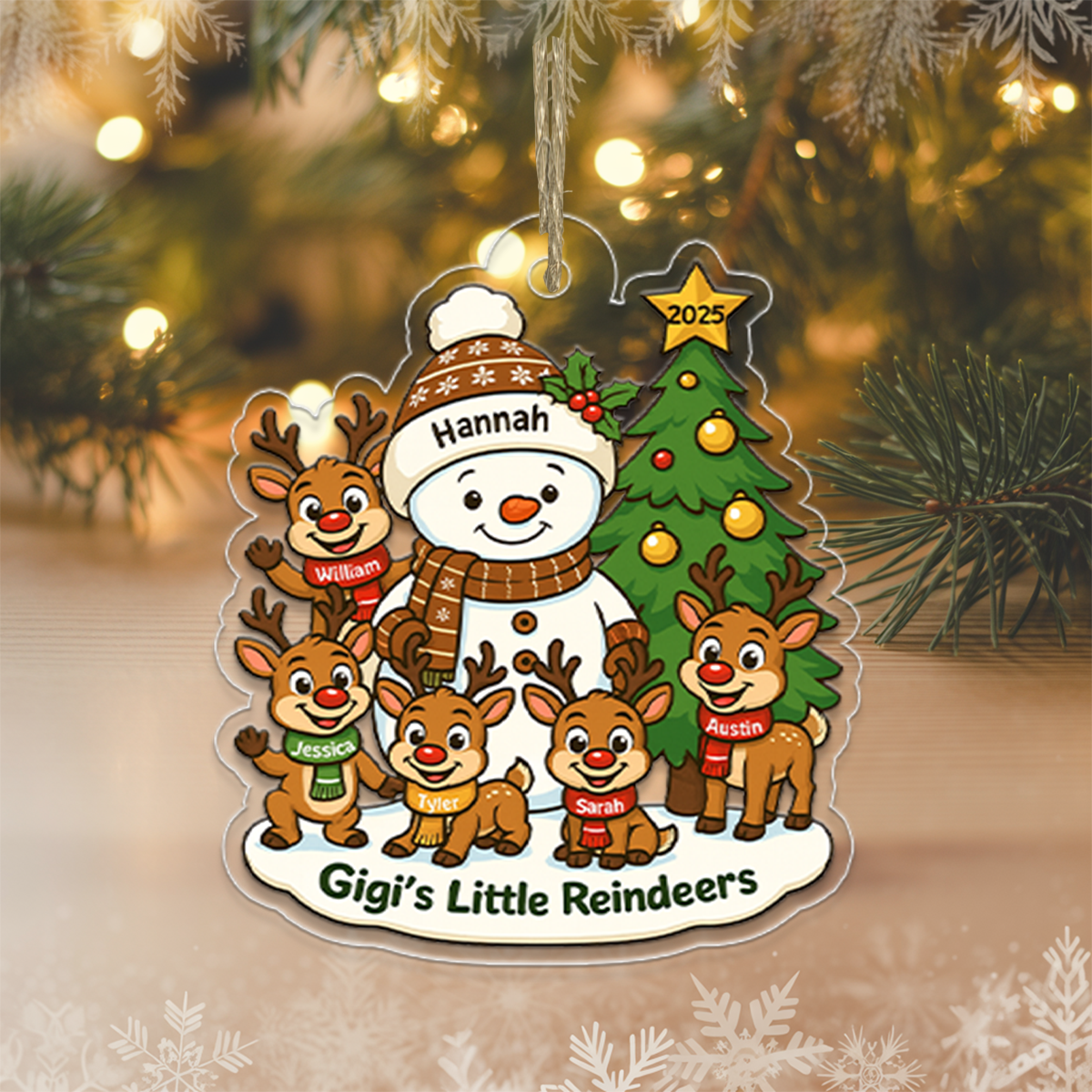 Grandma's Little Reindeers - Personalized Acrylic Flat Ornament