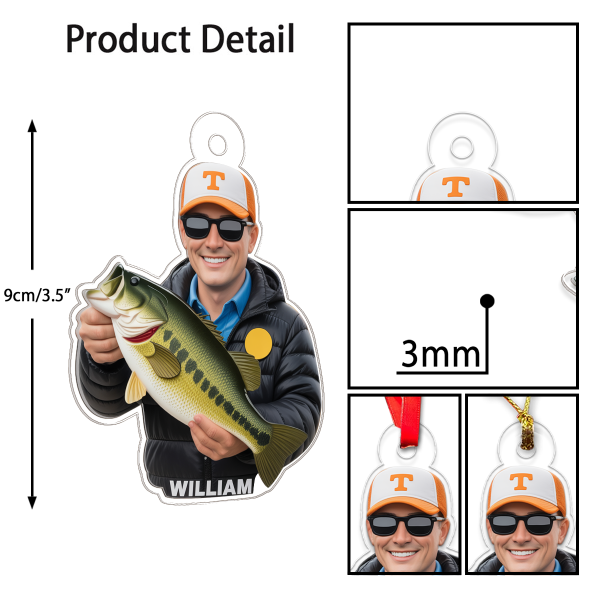 Custom Photo Christmas Birthday Fishing Acrylic Ornament Christmas Gift